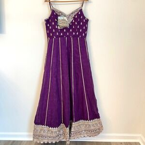 Lashkaraa Purple Gold Embroidered Anarkali Gown Women Size Large 40 NWT Wedding